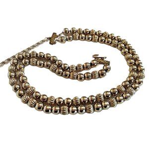 Vintage Metal Beads Choker Necklace Gold Tone 50s 60s